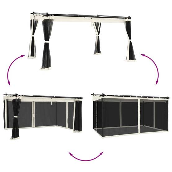 ComfortXL - Pergola Acier 4x3 m avec Toit Rétractable et Moustiquaires pour Extérieur Jardin Crème – ComfortXL Outdoor Living - Image 3