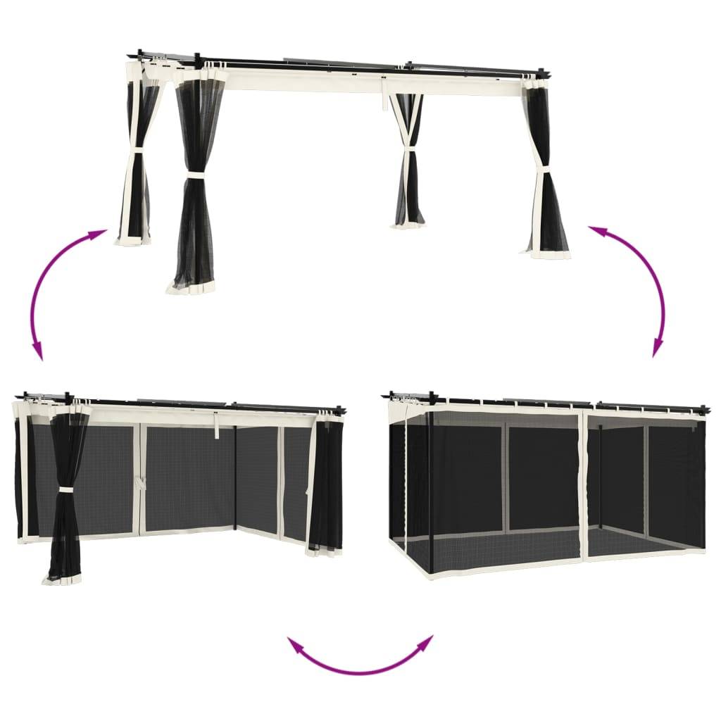 ComfortXL - Pergola Acier 4x3 m avec Toit Rétractable et Moustiquaires pour Extérieur Jardin Crème – ComfortXL Outdoor Living - Image 3