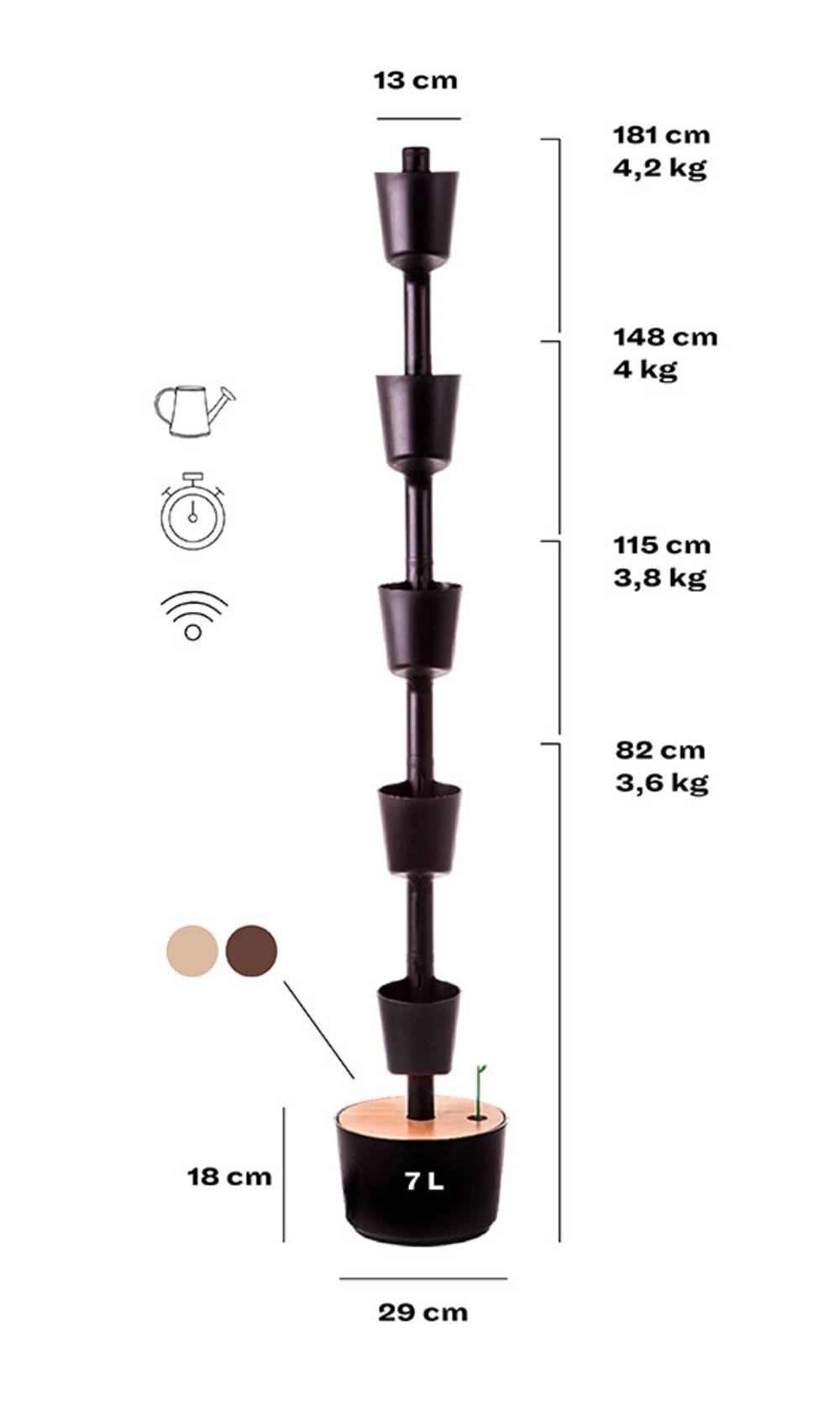 Jardinière verticale CitySens noire et bois teck avec 4 pots et arrosage automatique Wi-Fi - Image 5