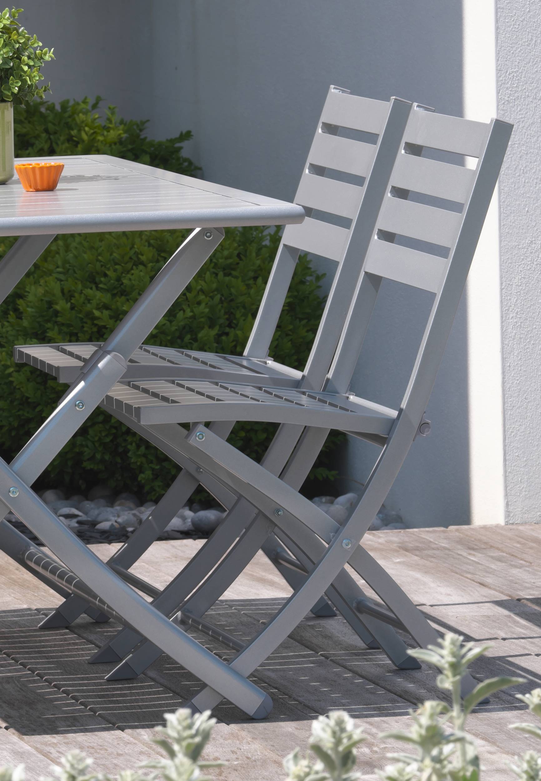 City Garden - Lot de 2 chaises de jardin en aluminium - Gris clair - MARIUS - Imagen 4