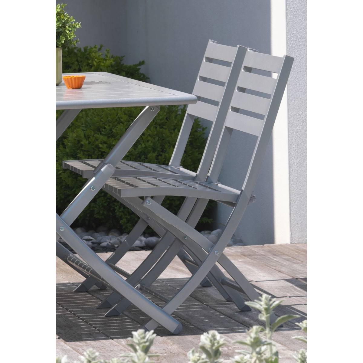 City Garden - Lot de 2 chaises de jardin en aluminium - Gris clair - MARIUS - Imagen 5