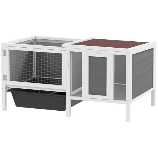 Sans Marque - Clapier extérieur lapin maison enclos bac bois/métal/PET 105x57,5x51,5 cm gris - Image 2