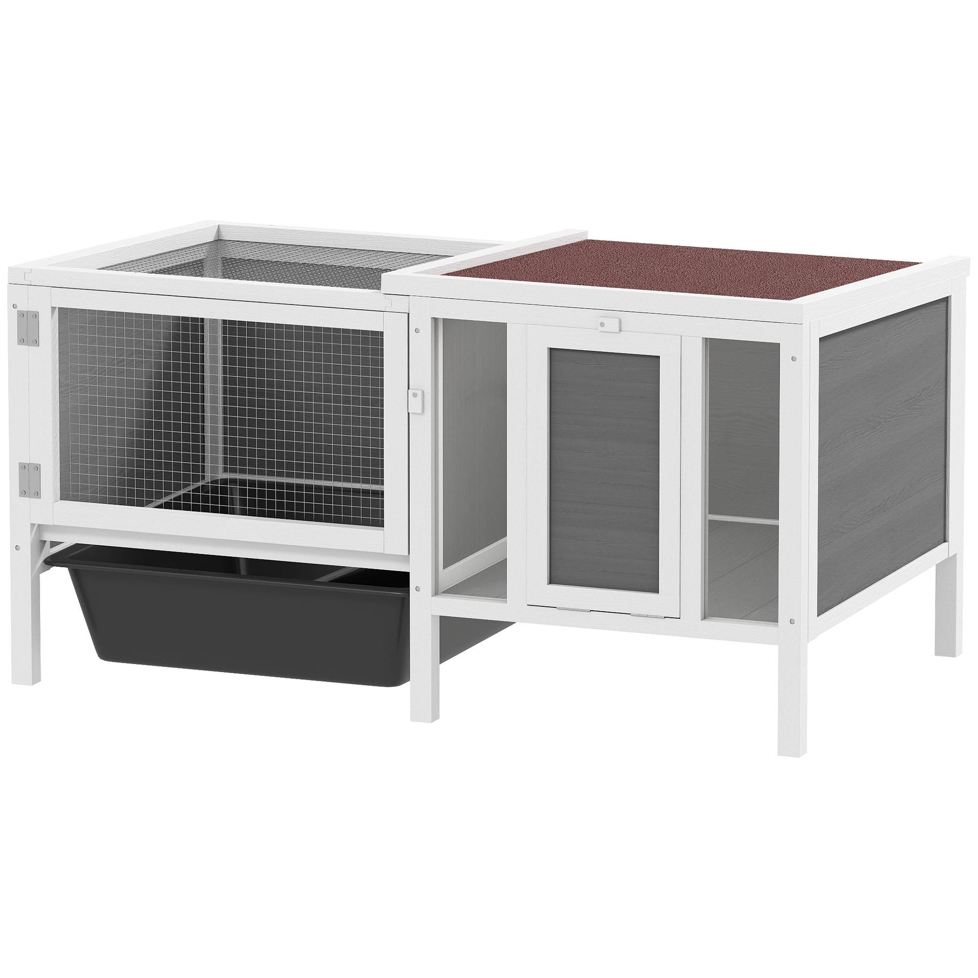 Sans Marque - Clapier extérieur lapin maison enclos bac bois/métal/PET 105x57,5x51,5 cm gris - Image 2