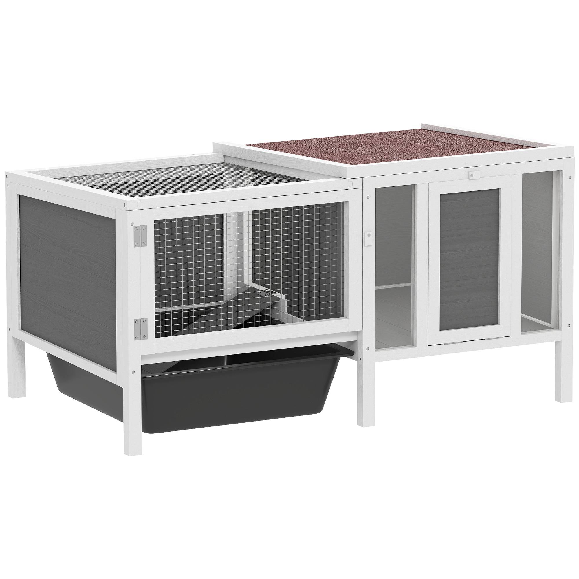 Sans Marque - Clapier extérieur lapin maison enclos bac bois/métal/PET 105x57,5x51,5 cm gris - Image 1
