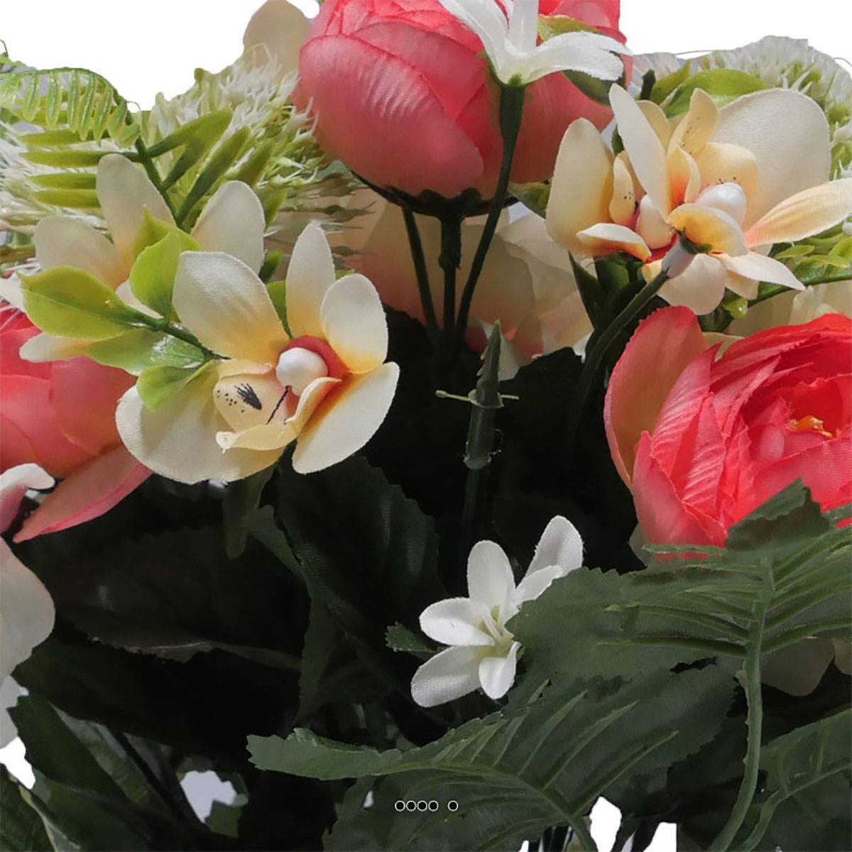 Artificielles - Coupe fleurs artificielles cimetière renoncules alliums et chrysanthèmes D 29 cm Rose soutenu - couleur: Rose soutenu - Imagen 3