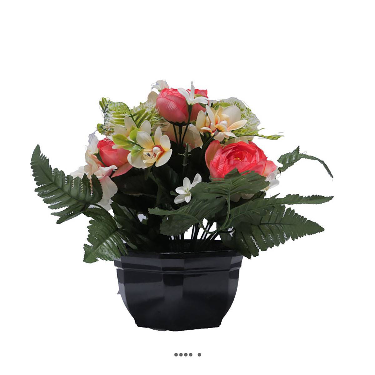 Artificielles - Coupe fleurs artificielles cimetière renoncules alliums et chrysanthèmes D 29 cm Rose soutenu - couleur: Rose soutenu - Imagen 2