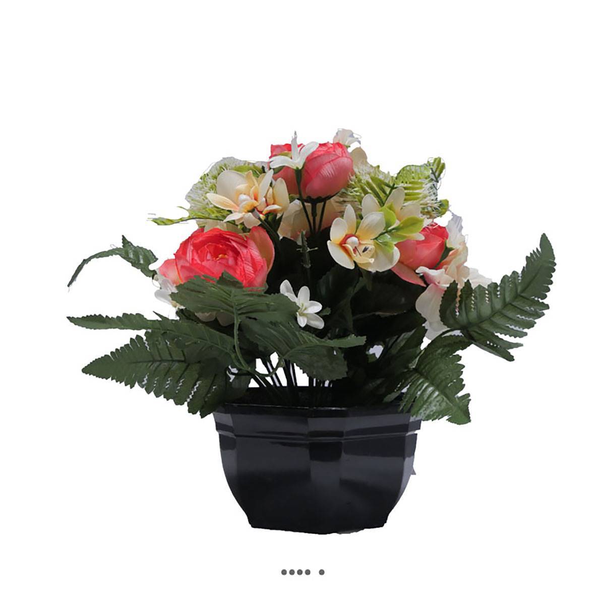 Artificielles - Coupe fleurs artificielles cimetière renoncules alliums et chrysanthèmes D 29 cm Rose soutenu - couleur: Rose soutenu - Imagen 1