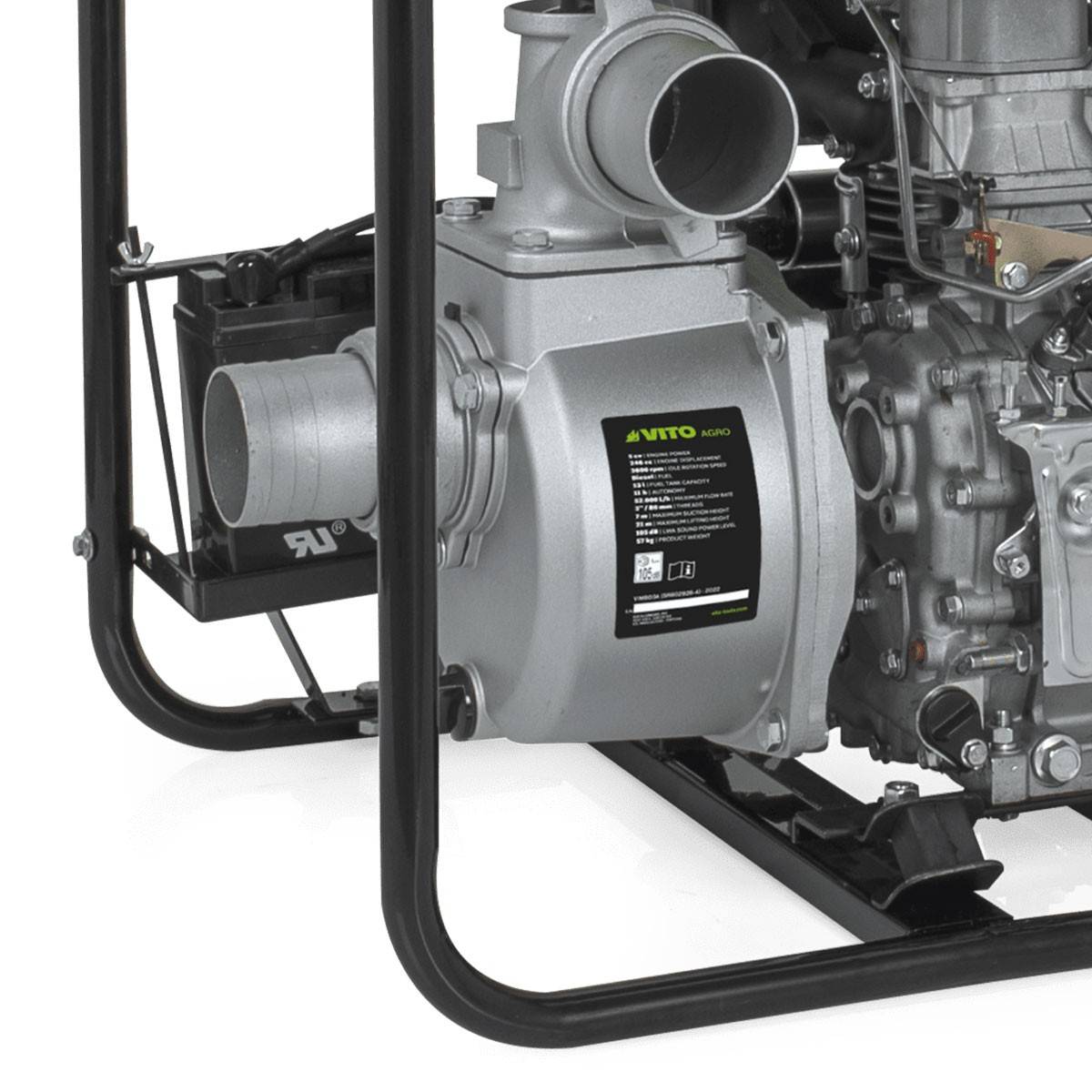 Pompe à eau 5CV Moteur Diesel 4T 246cm3 Motopompe thermique Raccords 80 mm Autonomie 11h VITO - Imagen 4