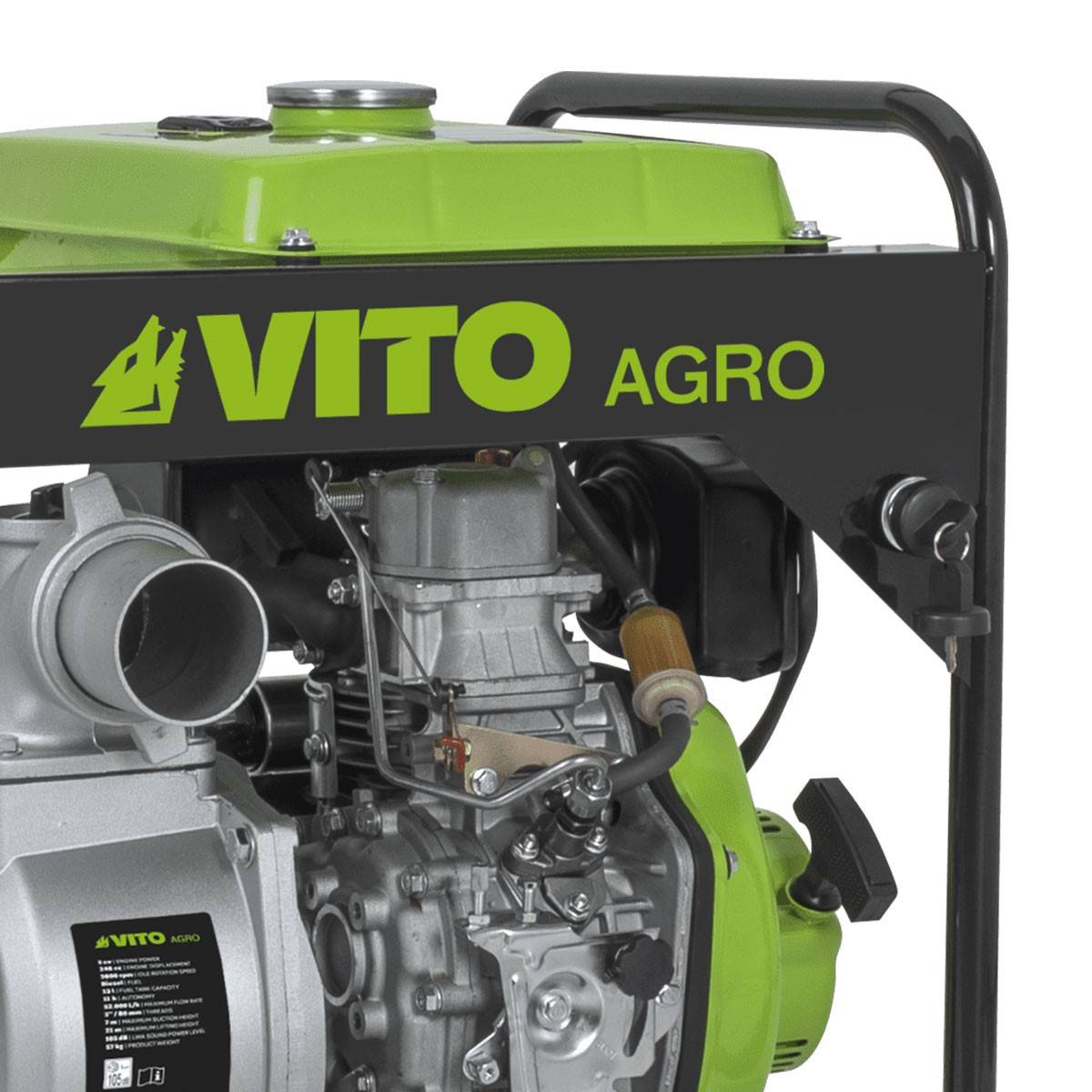 Pompe à eau 5CV Moteur Diesel 4T 246cm3 Motopompe thermique Raccords 80 mm Autonomie 11h VITO - Imagen 2