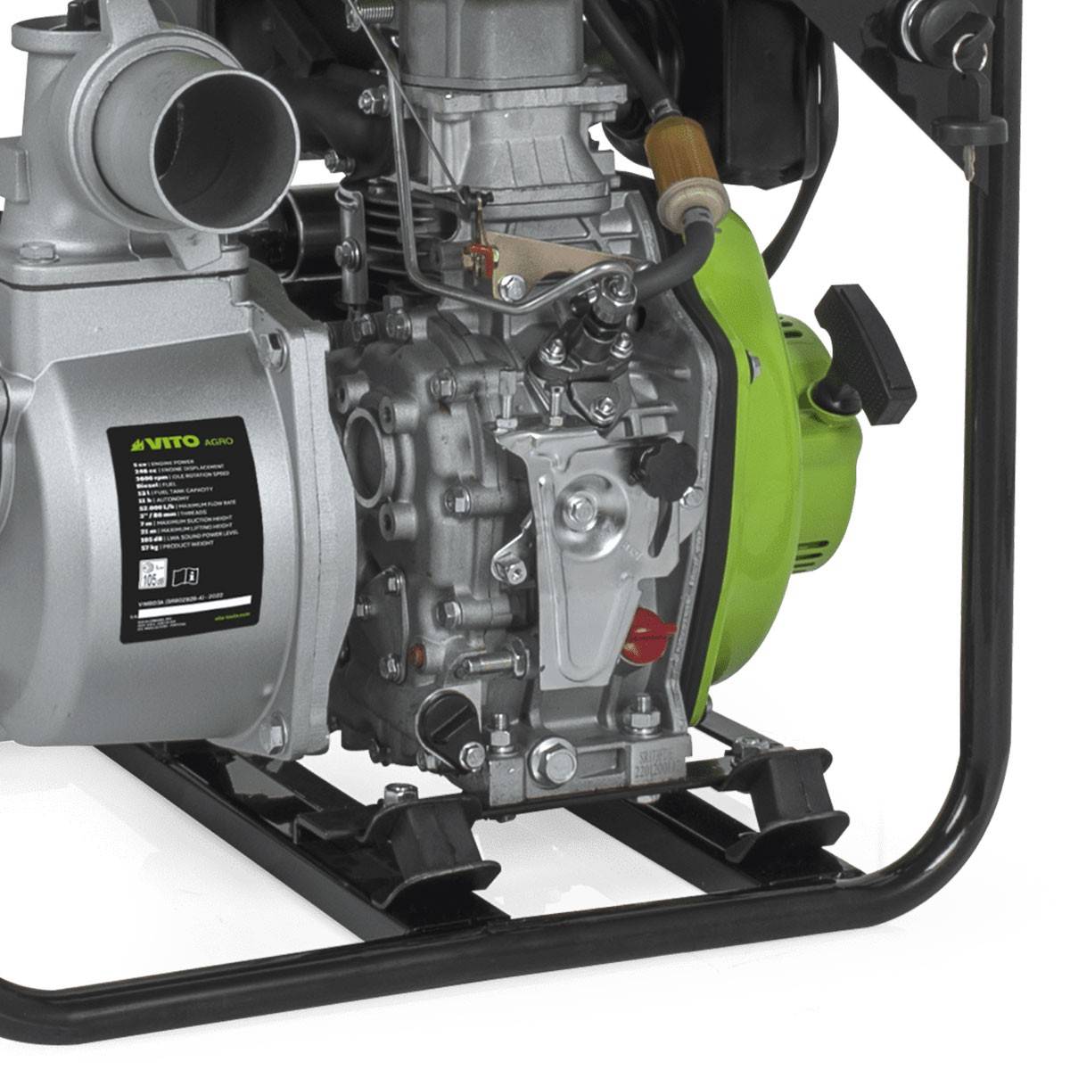 Pompe à eau 5CV Moteur Diesel 4T 246cm3 Motopompe thermique Raccords 80 mm Autonomie 11h VITO - Imagen 3