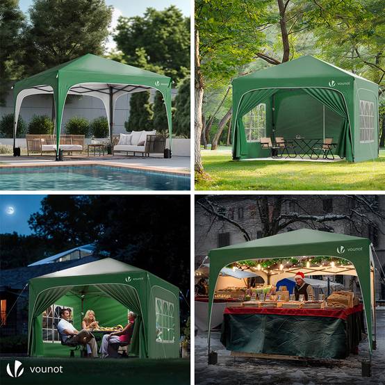 Vounot - VOUNOT® Tonnelle de jardin arquée 3x3m pliable avec porte et fenêtre amovible - Hauteur réglable - Imperméable et anti-UV - Vert - Image 4
