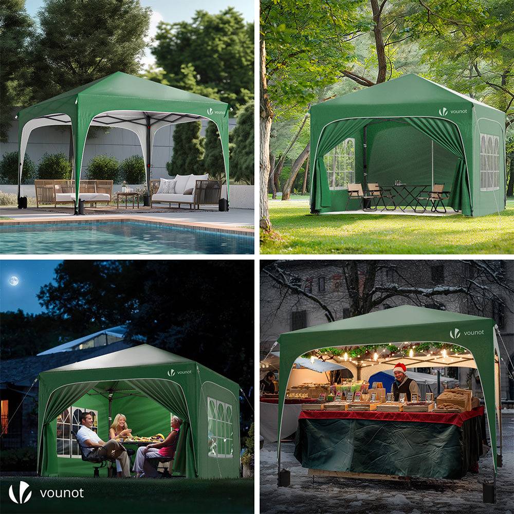Vounot - VOUNOT® Tonnelle de jardin arquée 3x3m pliable avec porte et fenêtre amovible - Hauteur réglable - Imperméable et anti-UV - Vert - Image 4