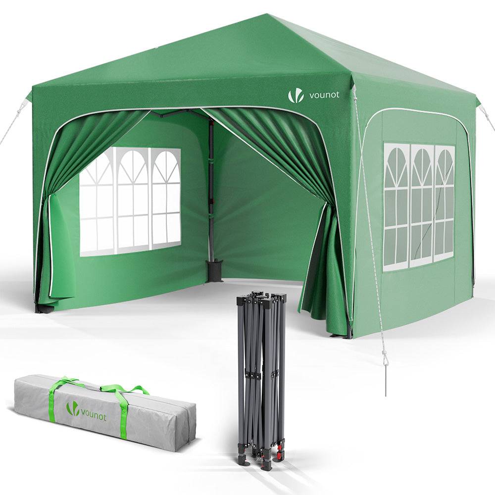 Vounot - VOUNOT® Tonnelle de jardin arquée 3x3m pliable avec porte et fenêtre amovible - Hauteur réglable - Imperméable et anti-UV - Vert - Image 1