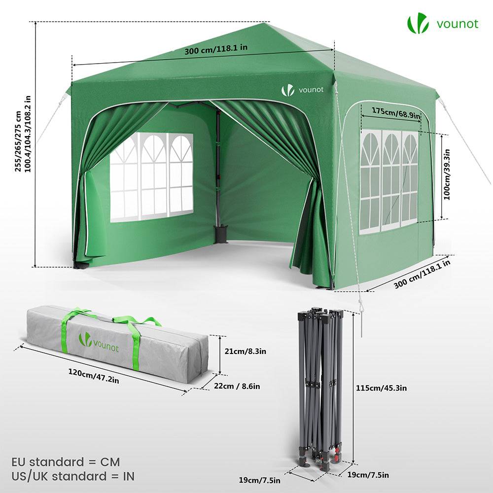Vounot - VOUNOT® Tonnelle de jardin arquée 3x3m pliable avec porte et fenêtre amovible - Hauteur réglable - Imperméable et anti-UV - Vert - Image 7