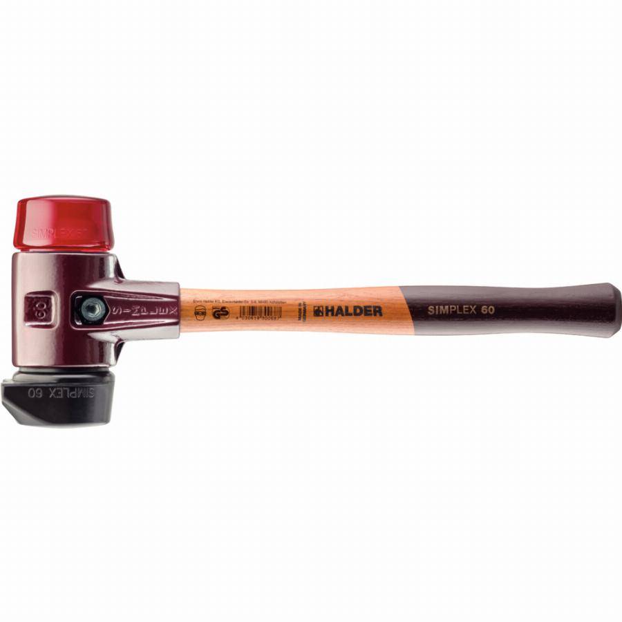 Maillet HALDER SIMPLEX Caoutchouc chargé, avec pied intégré / plastique, avec boîtier en fonte malléable et manche en bois de haute qualité - D=60 mm