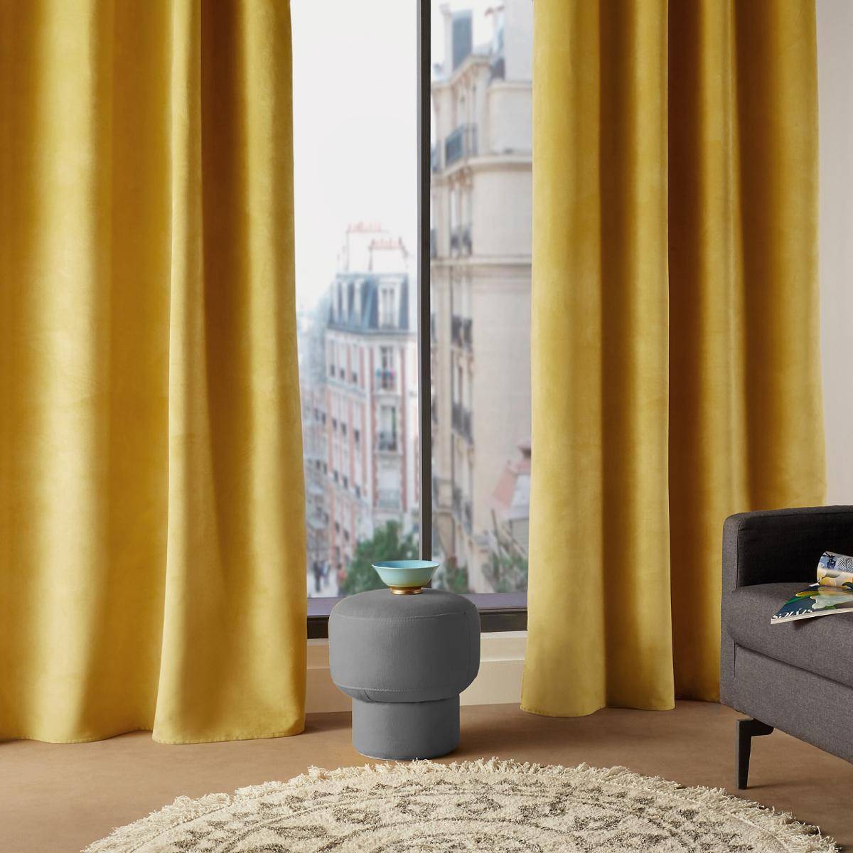 Atmosphera - Lot de 2 Rideaux à  œillets 140 x 260 cm Lilou Jaune Ocre - Imagen 4