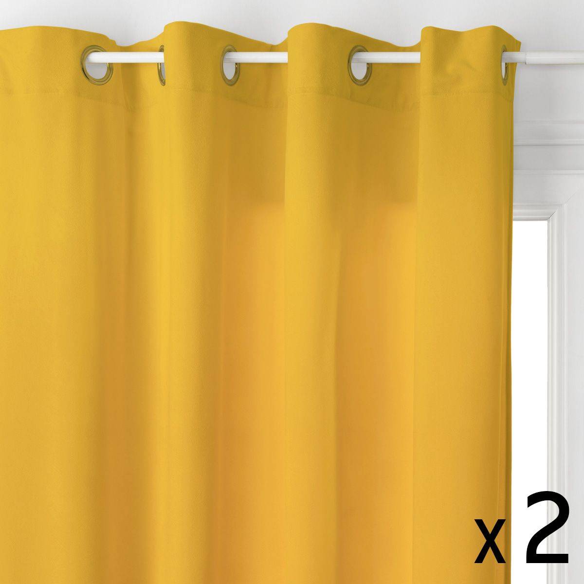 Atmosphera - Lot de 2 Rideaux à  œillets 140 x 260 cm Lilou Jaune Ocre - Imagen 1