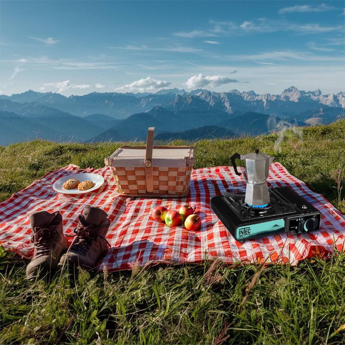 Réchaud à gaz 2200W + 4 Cartouches gaz butane Camping Road trips Piezo Mallette Etna INTEC - Imagen 3