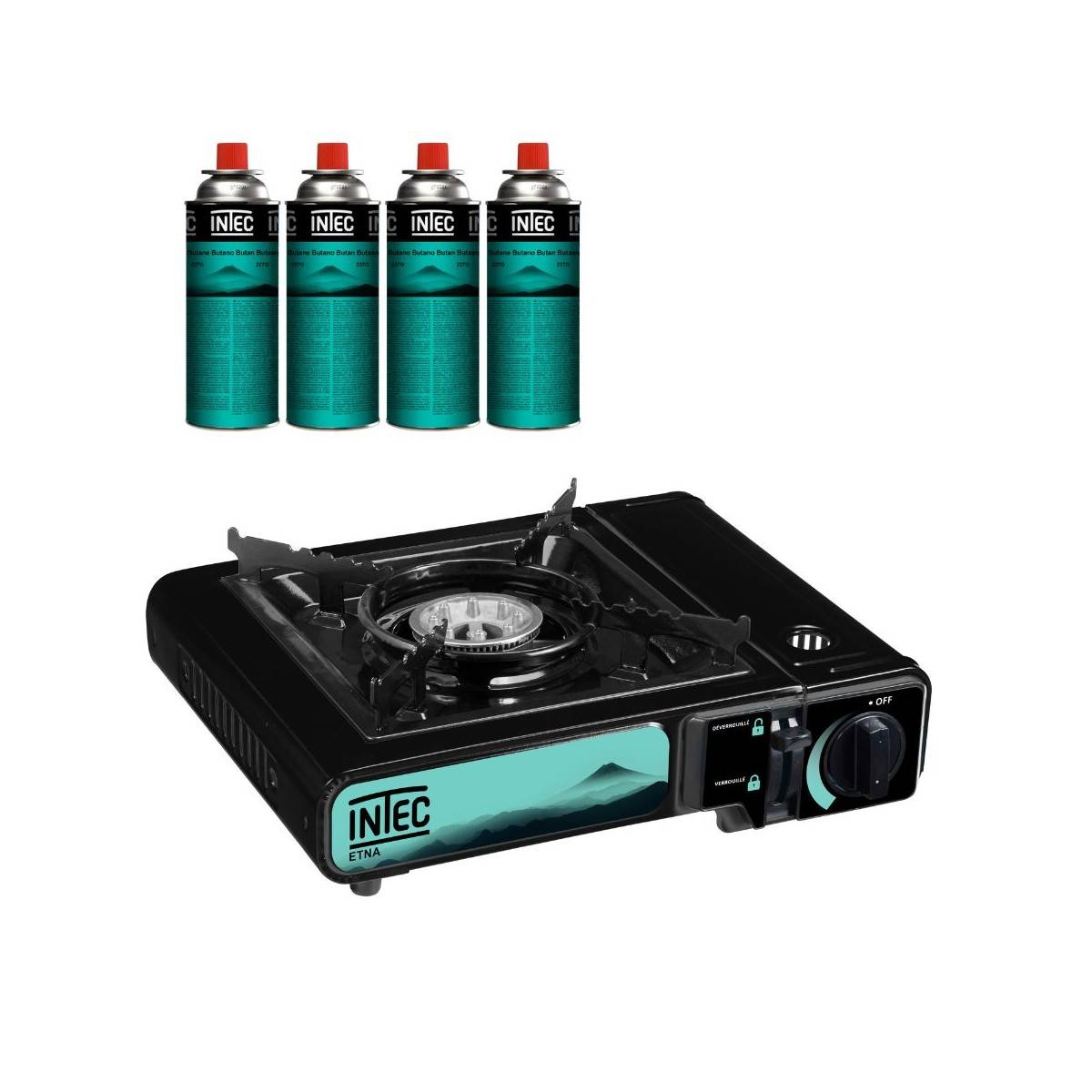 Réchaud à gaz 2200W + 4 Cartouches gaz butane Camping Road trips Piezo Mallette Etna INTEC - Imagen 10