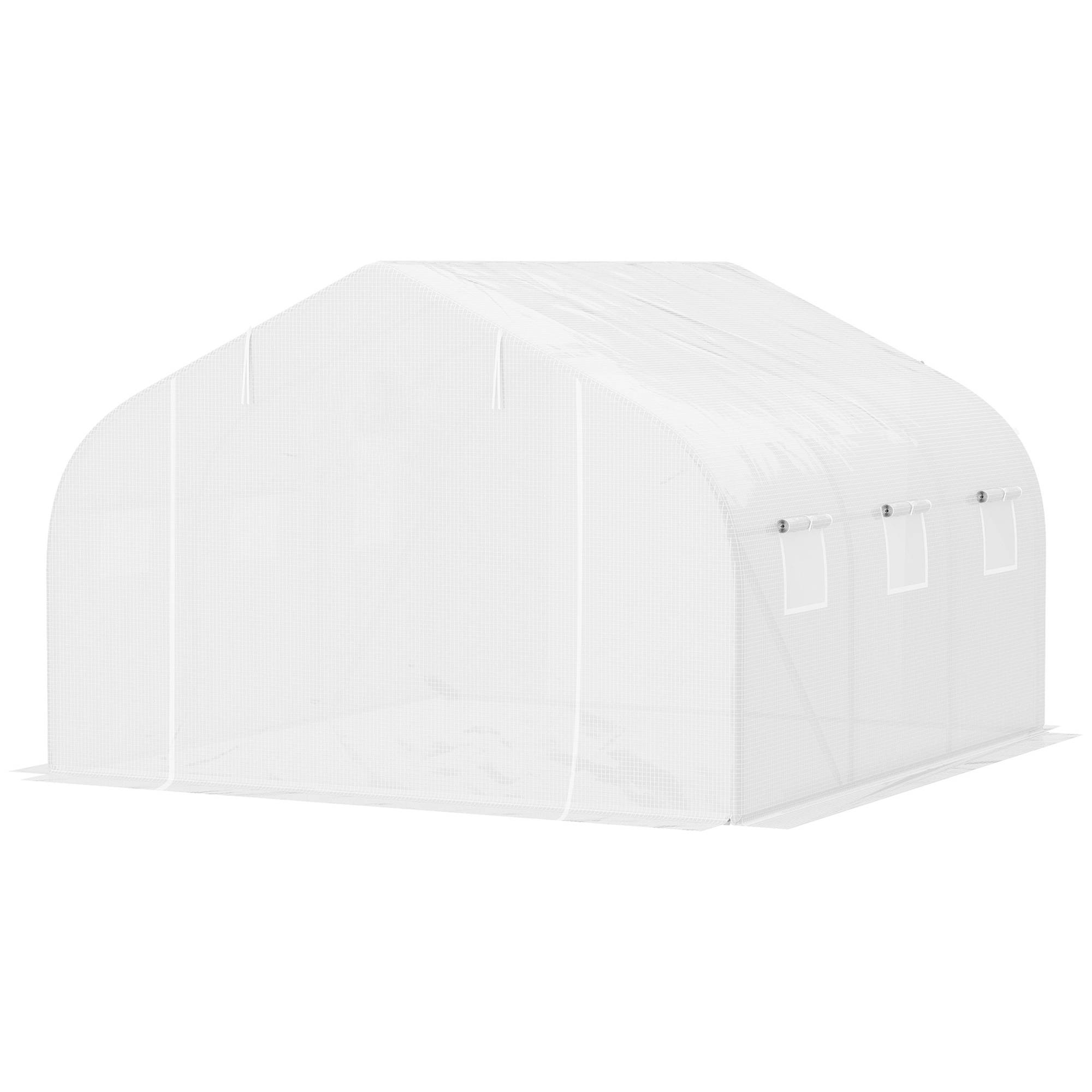 Serre Tunnel de Jardin 10,5 m² dim. 3,5L x 3l x 2H m Porte + 6 fenêtres enroulables Acier galvanisé bâche PE Haute densité Blanc - Image 2