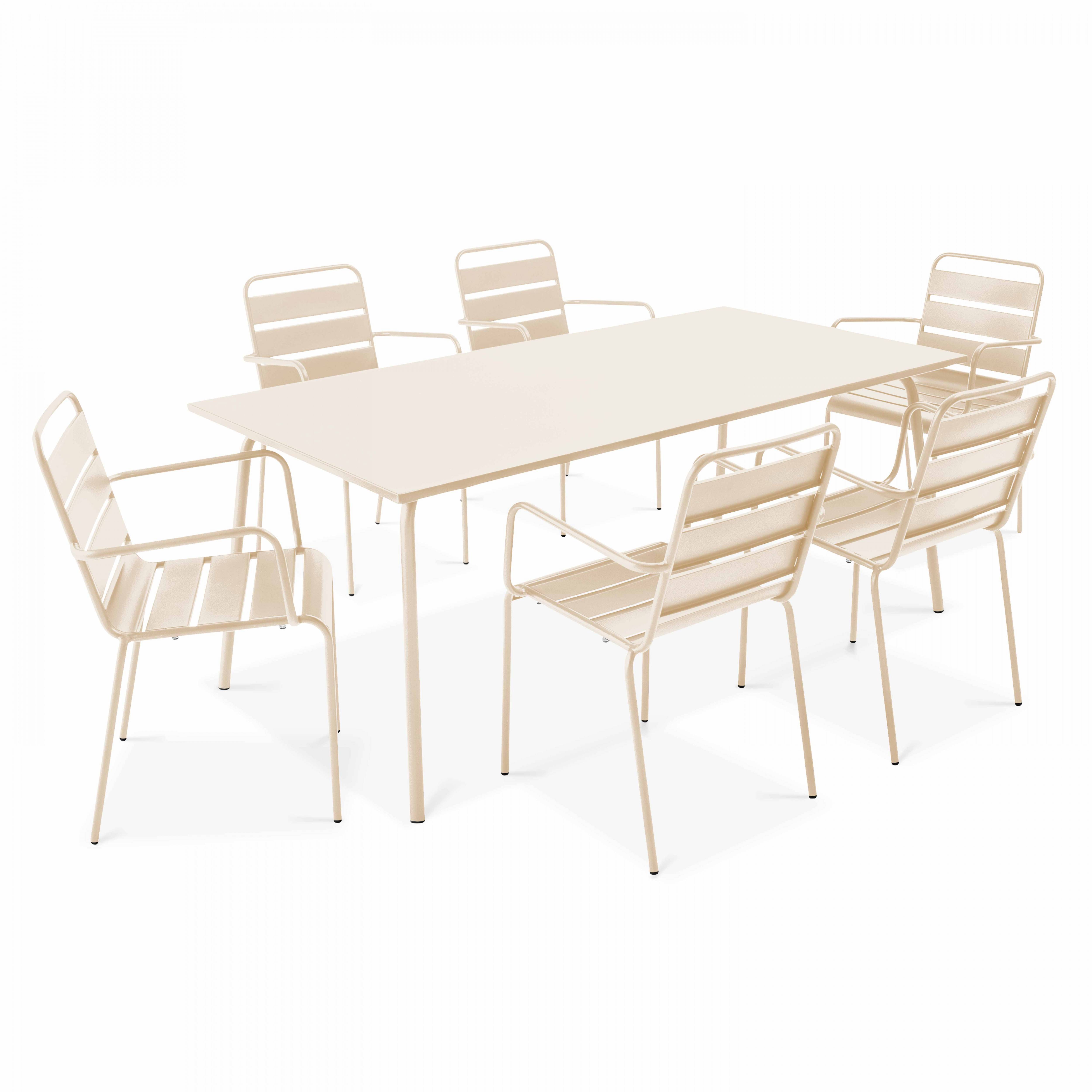 Oviala - Ensemble table de jardin et 6 fauteuils en métal ivoire Palavas - Oviala - Imagen 1