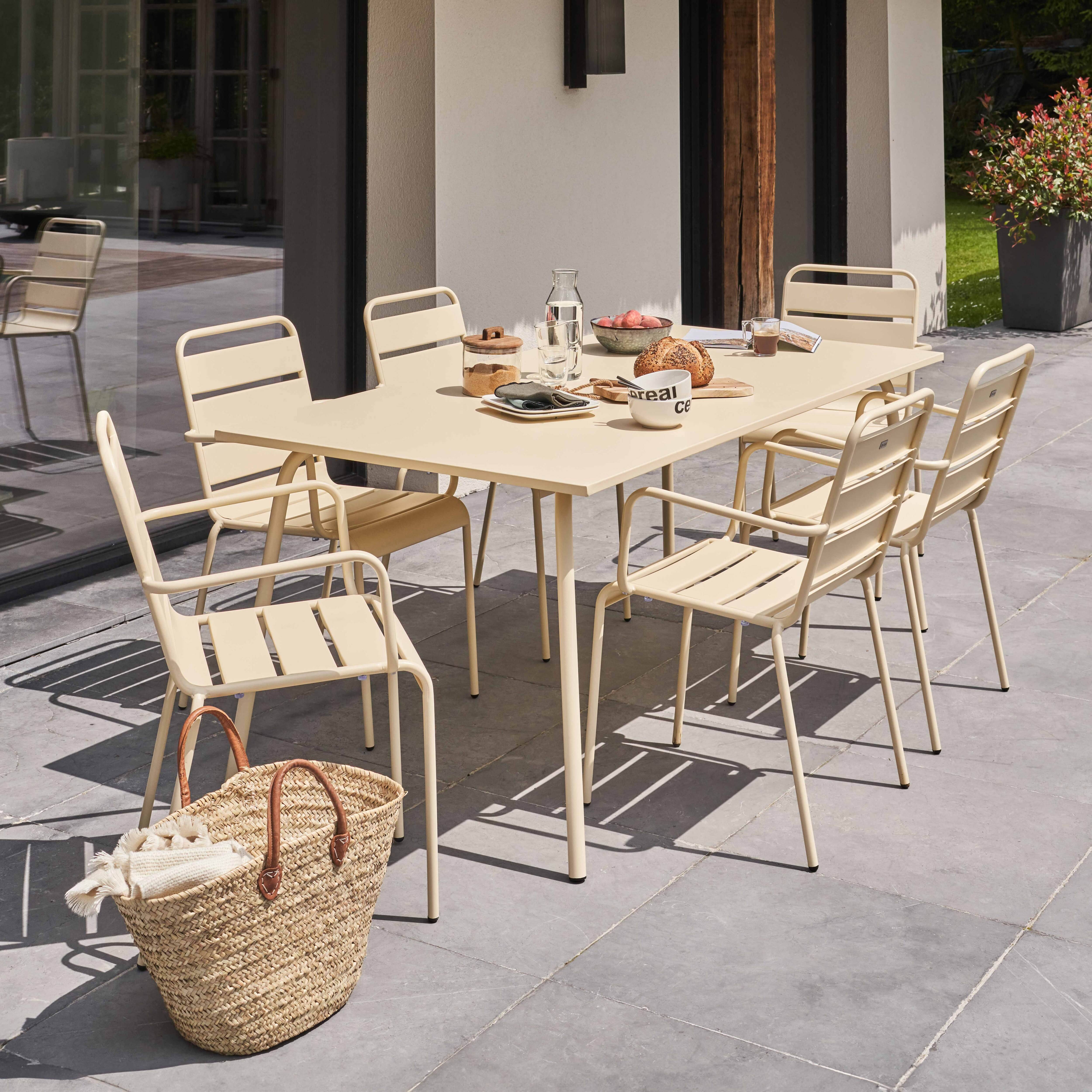 Oviala - Ensemble table de jardin et 6 fauteuils en métal ivoire Palavas - Oviala - Imagen 2