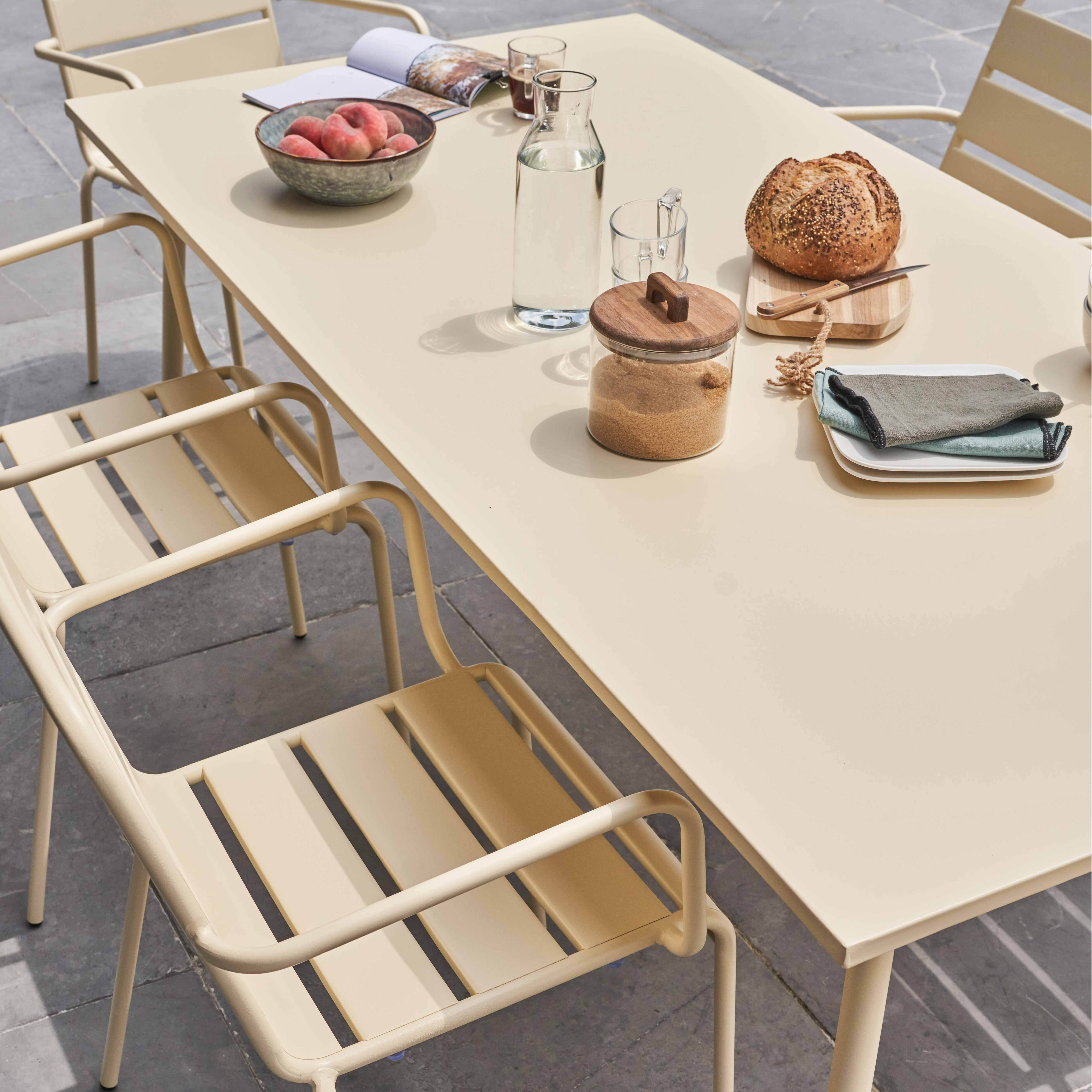 Oviala - Ensemble table de jardin et 6 fauteuils en métal ivoire Palavas - Oviala - Imagen 3
