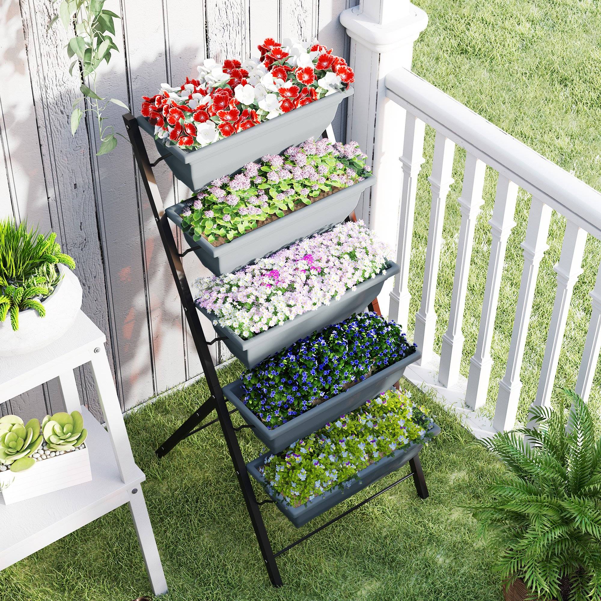 PANGIVO - Jardinière verticale acier et plastique gris 55 x 63 x 120 cm - PANGIVO - Image 9
