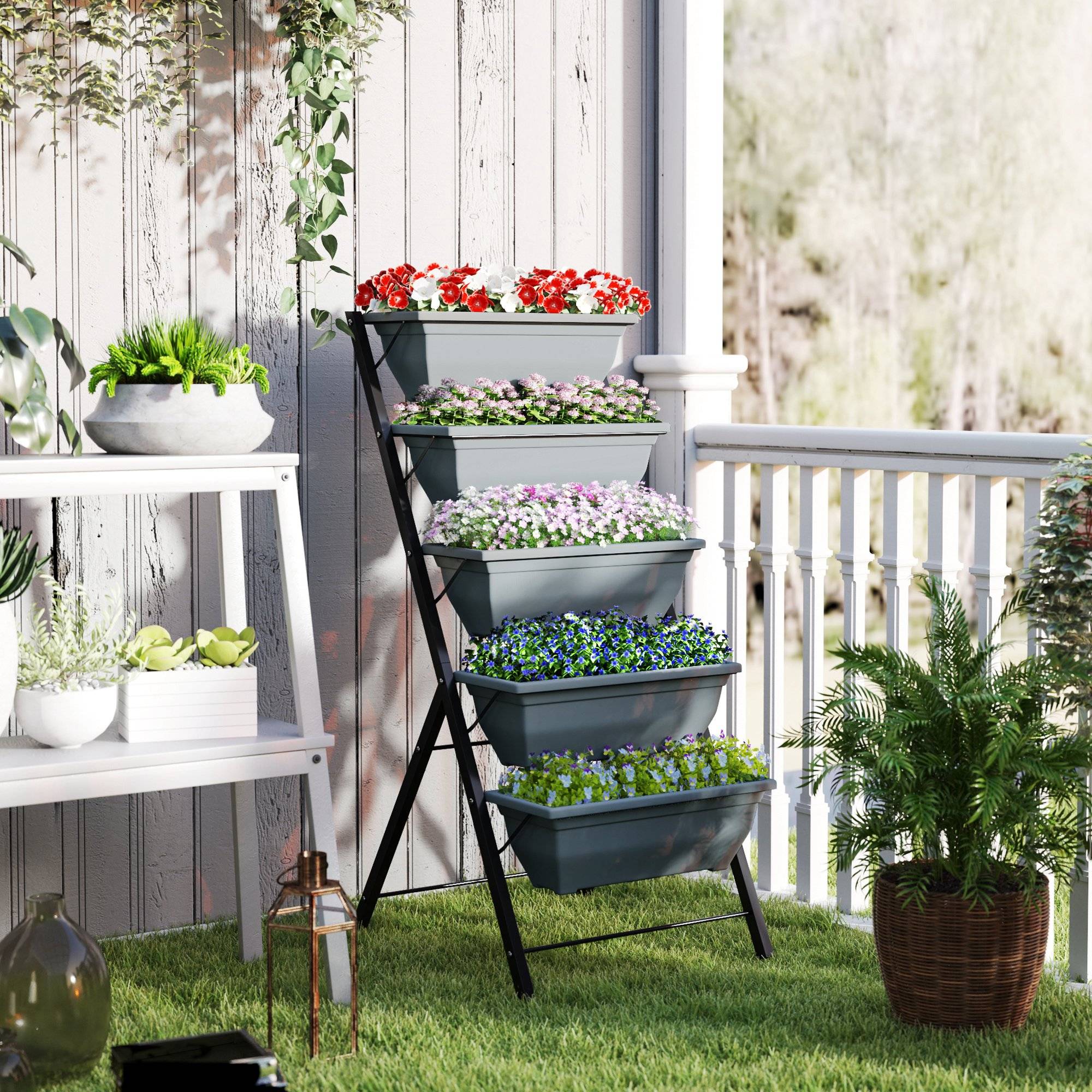 PANGIVO - Jardinière verticale acier et plastique gris 55 x 63 x 120 cm - PANGIVO - Image 4