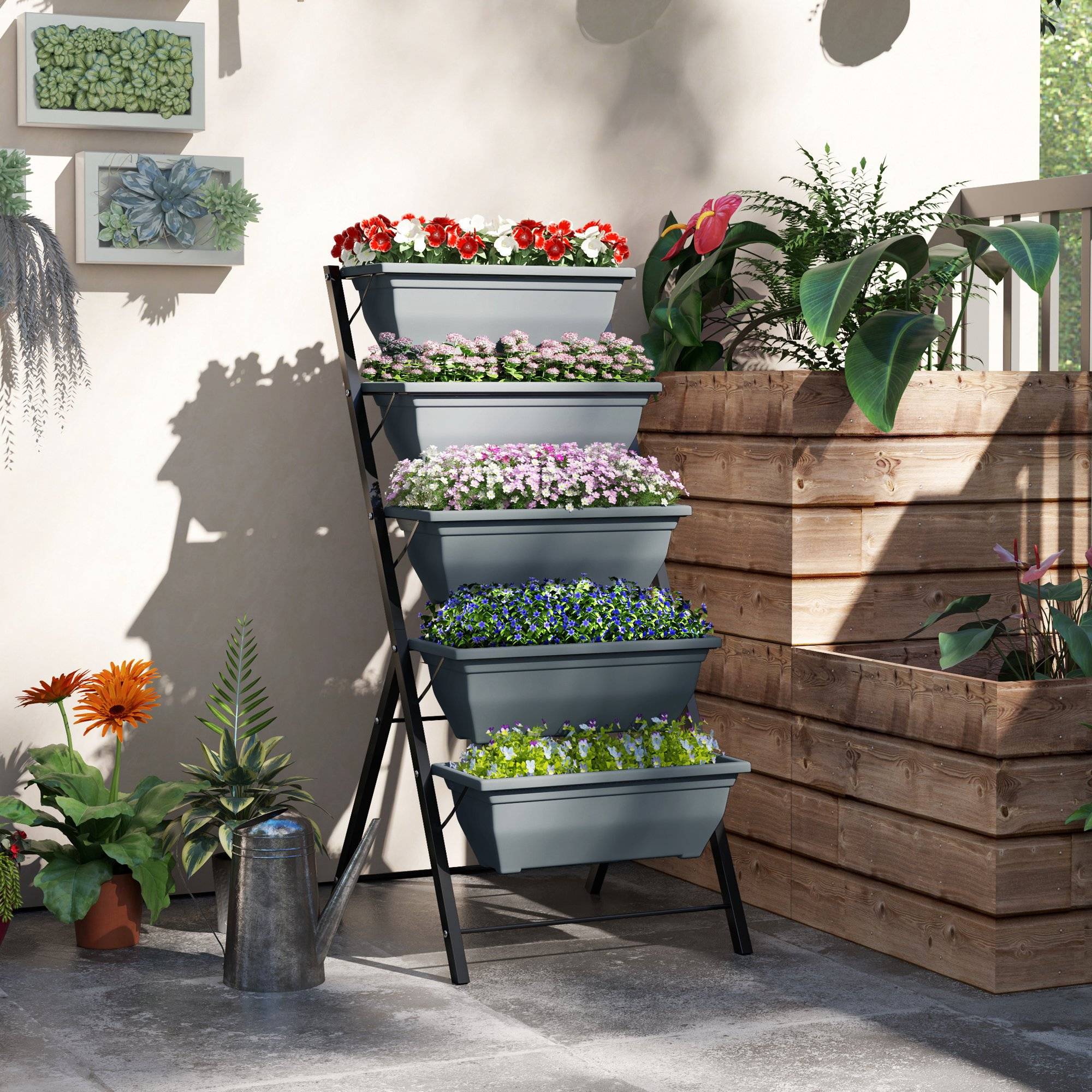 PANGIVO - Jardinière verticale acier et plastique gris 55 x 63 x 120 cm - PANGIVO - Image 3