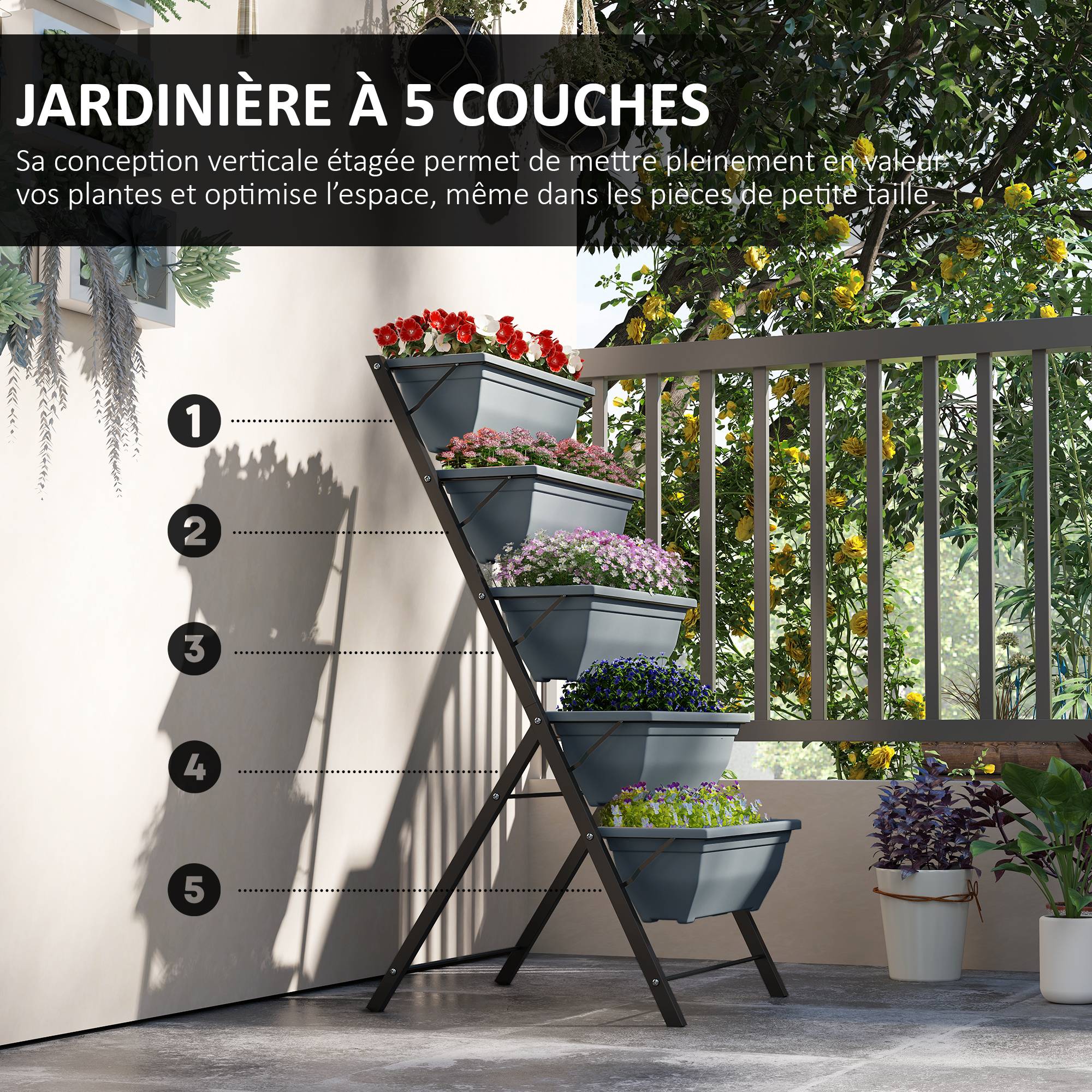 PANGIVO - Jardinière verticale acier et plastique gris 55 x 63 x 120 cm - PANGIVO - Image 6