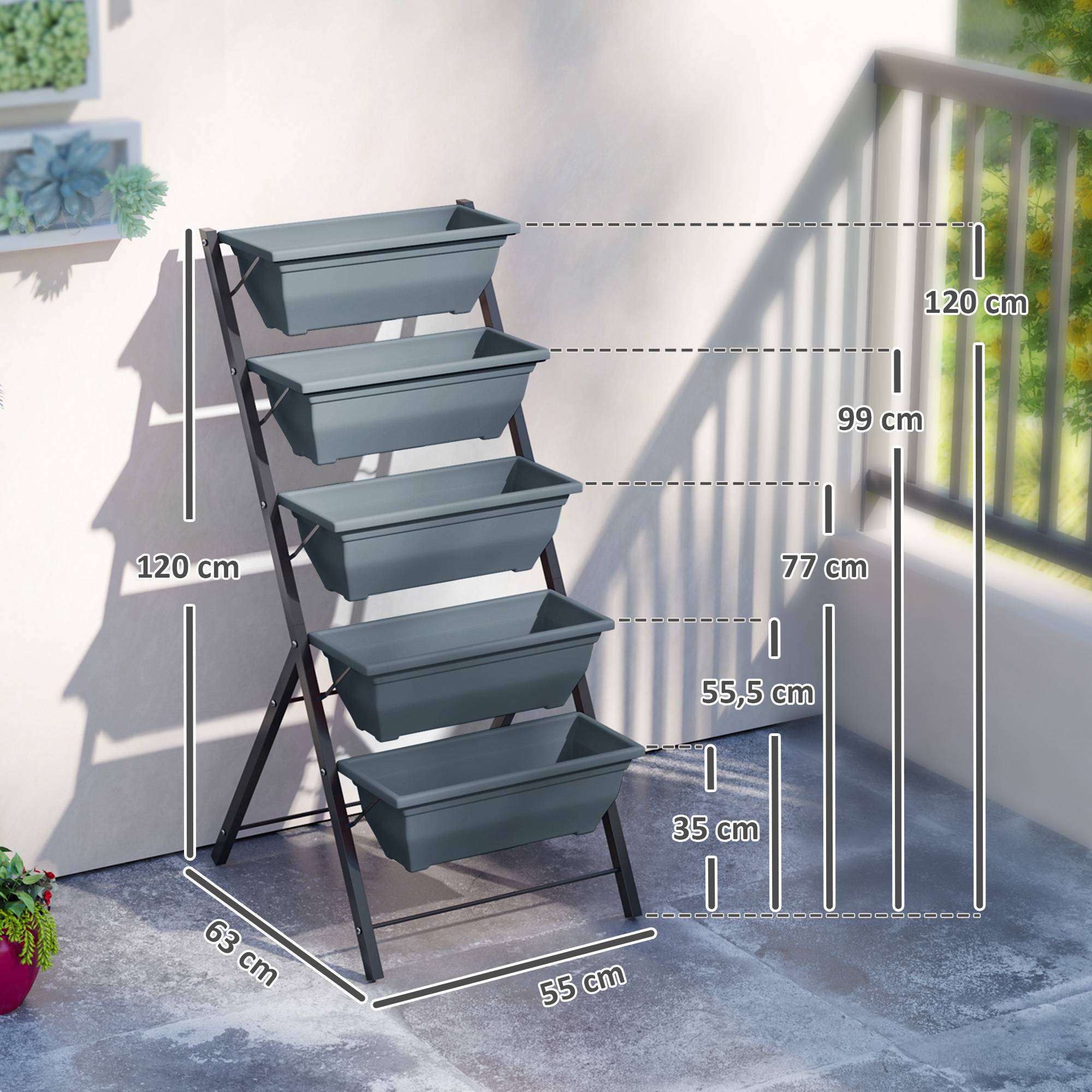 PANGIVO - Jardinière verticale acier et plastique gris 55 x 63 x 120 cm - PANGIVO - Image 5