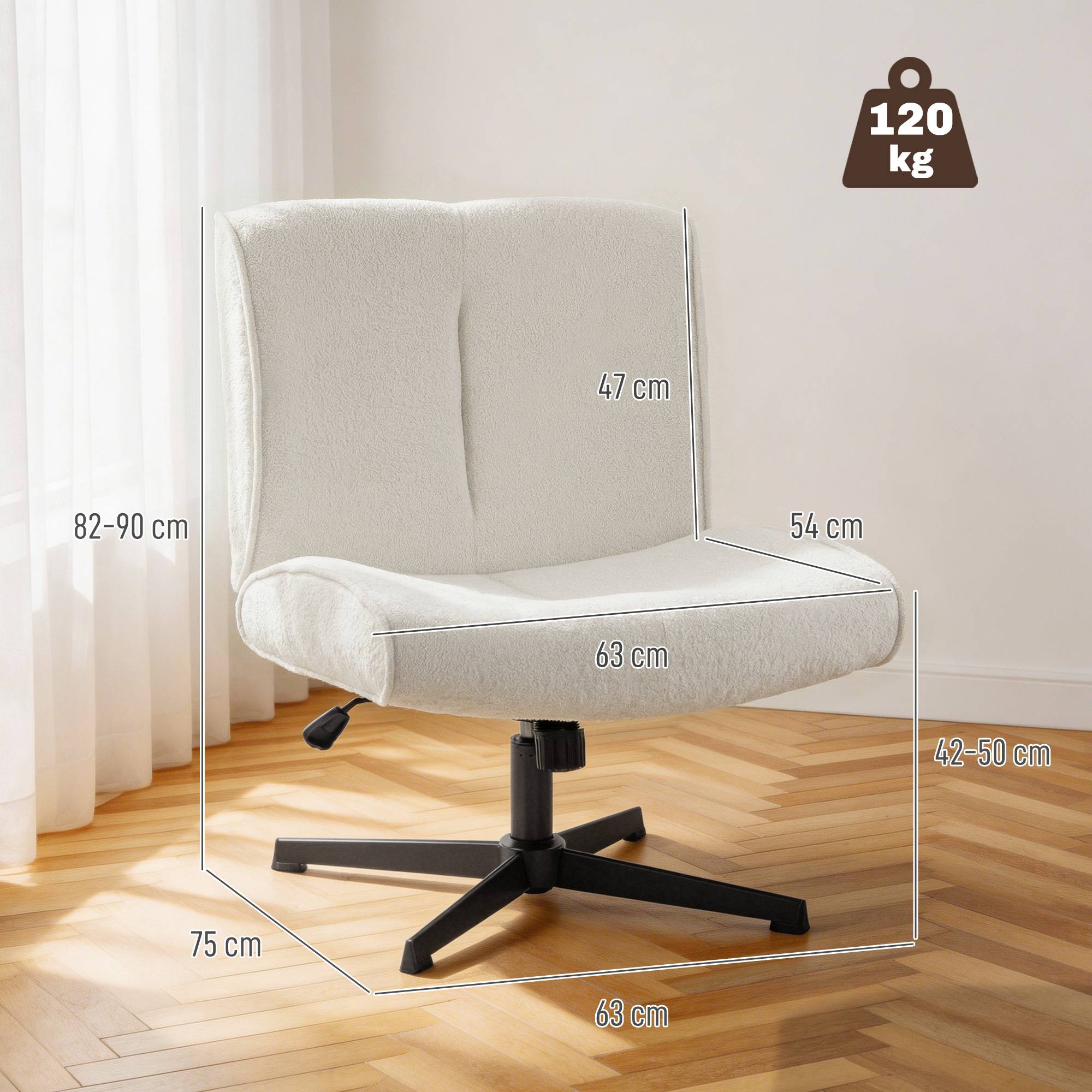 Fauteuil pivotant d'appoint, fauteuil lounge en velours avec réglage en hauteur pour salon, bureau, blanc crème - Image 5