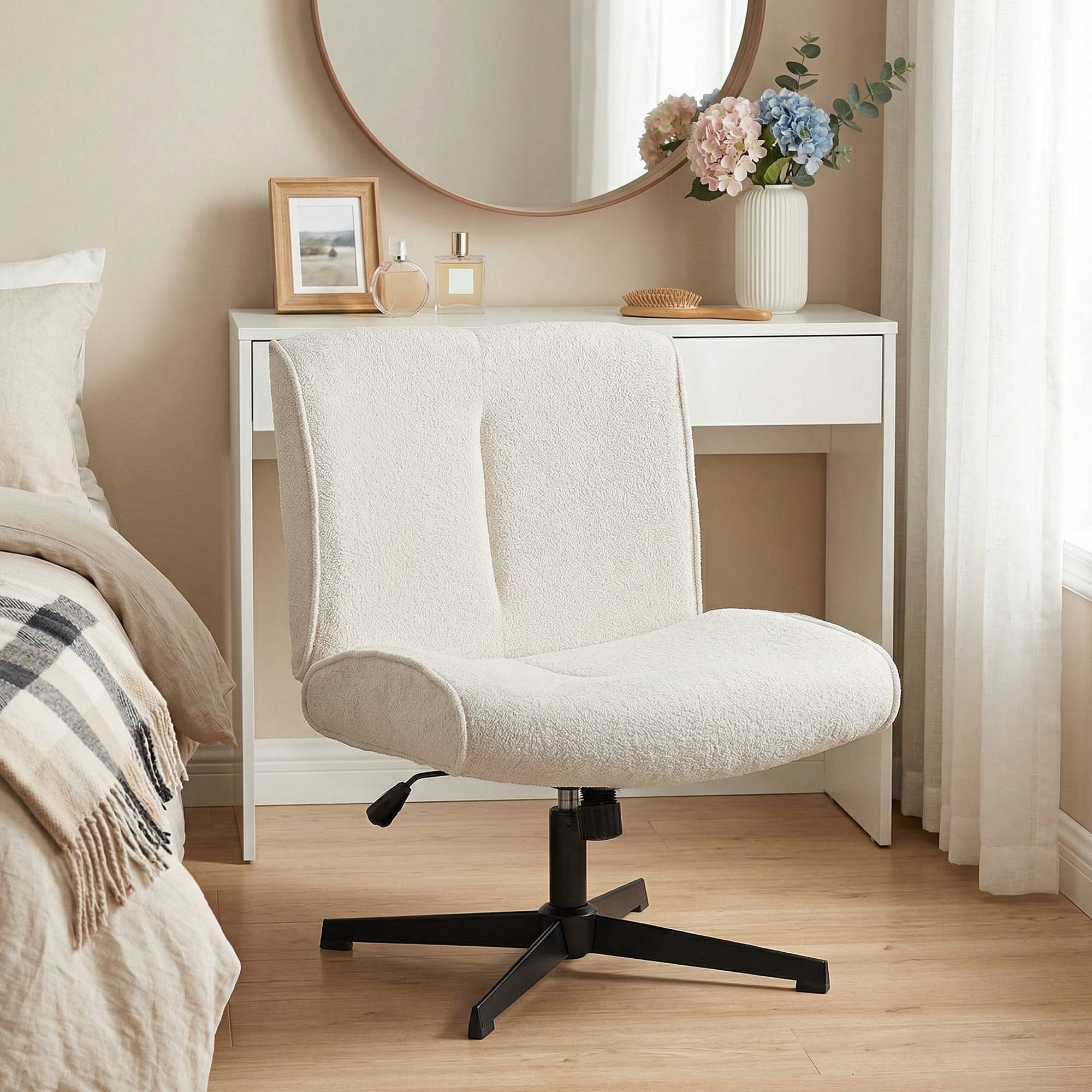 Fauteuil pivotant d'appoint, fauteuil lounge en velours avec réglage en hauteur pour salon, bureau, blanc crème - Image 4