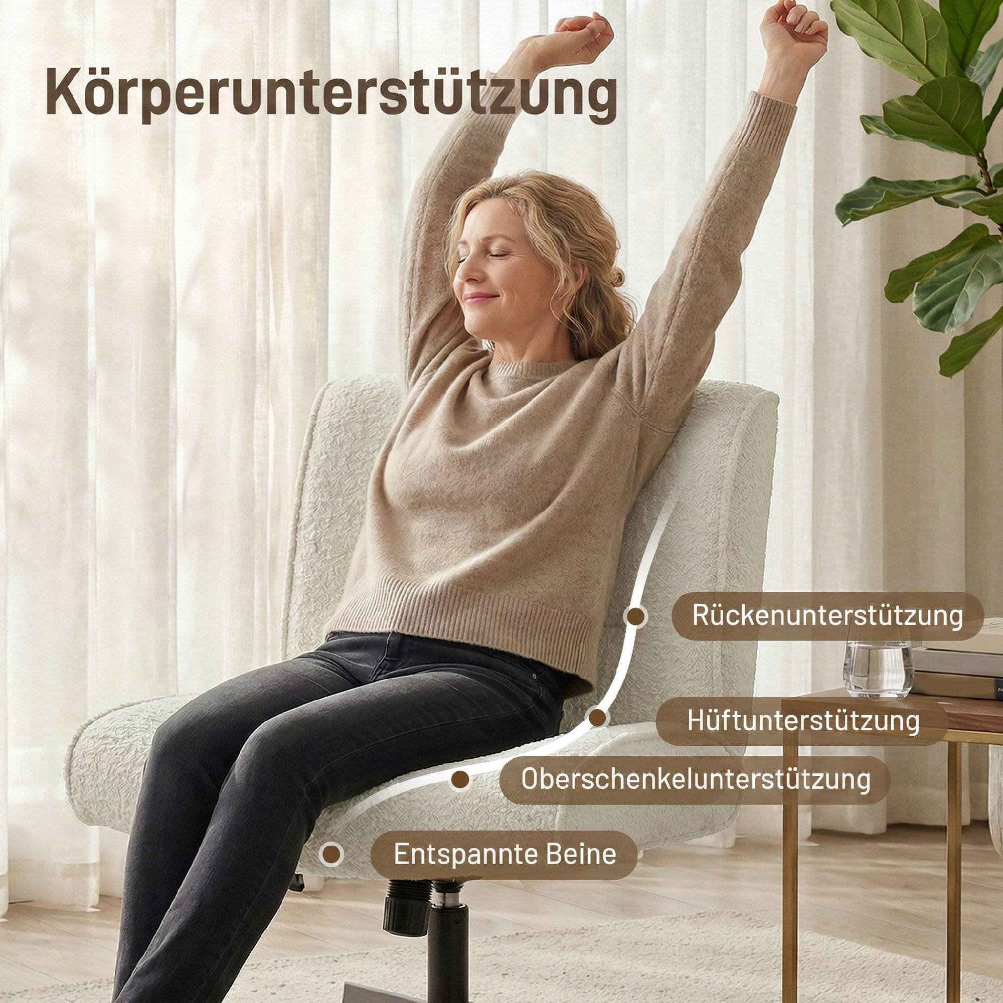 Fauteuil pivotant d'appoint, fauteuil lounge en velours avec réglage en hauteur pour salon, bureau, blanc crème - Image 10