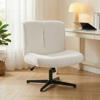 Fauteuil pivotant d'appoint, fauteuil lounge en velours avec réglage en hauteur pour salon, bureau, blanc crème