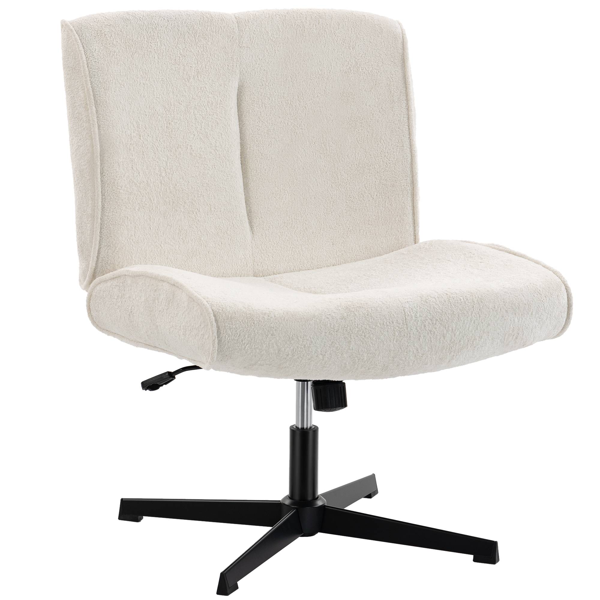Fauteuil pivotant d'appoint, fauteuil lounge en velours avec réglage en hauteur pour salon, bureau, blanc crème - Image 2