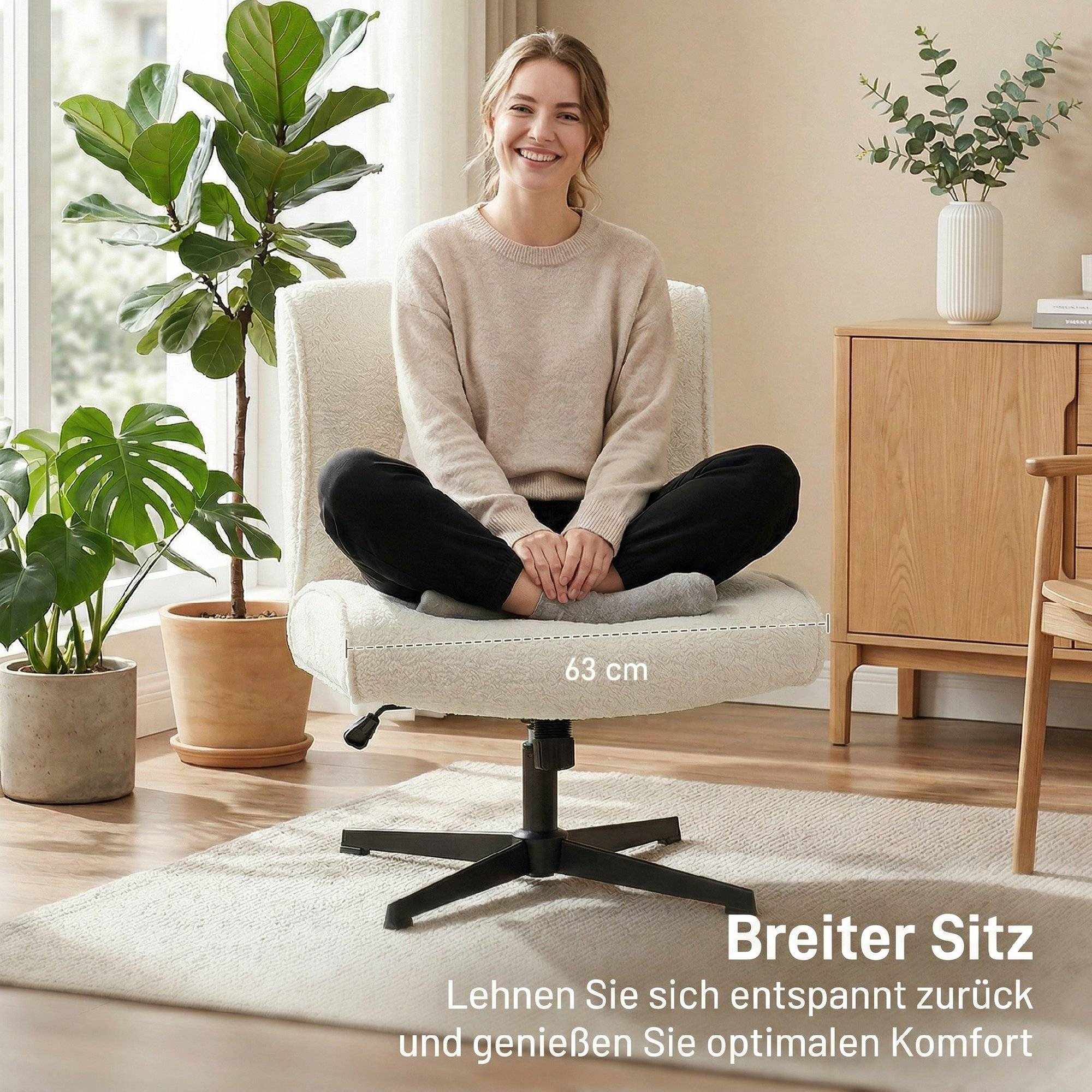 Fauteuil pivotant d'appoint, fauteuil lounge en velours avec réglage en hauteur pour salon, bureau, blanc crème - Image 7