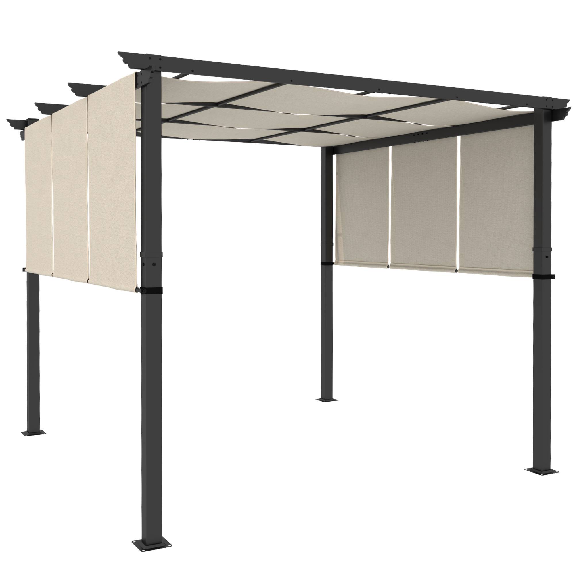Outsunny - Pergola avec 3 toiles coulissantes  - 3 x 3 x 2,38 m  - structure acier noir toile polyester haute densité  - beige - Outsunny - Image 5