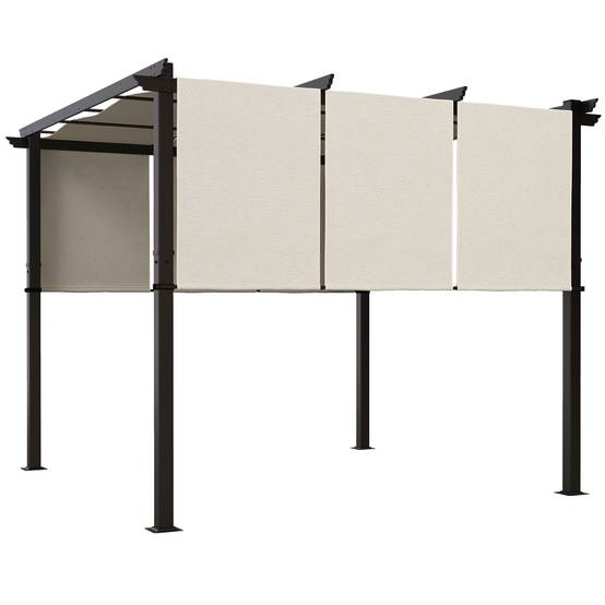 Outsunny - Pergola avec 3 toiles coulissantes - 3 x 3 x 2,38 m - structure acier noir toile polyester haute densité - beige - Outsunny - Image 1