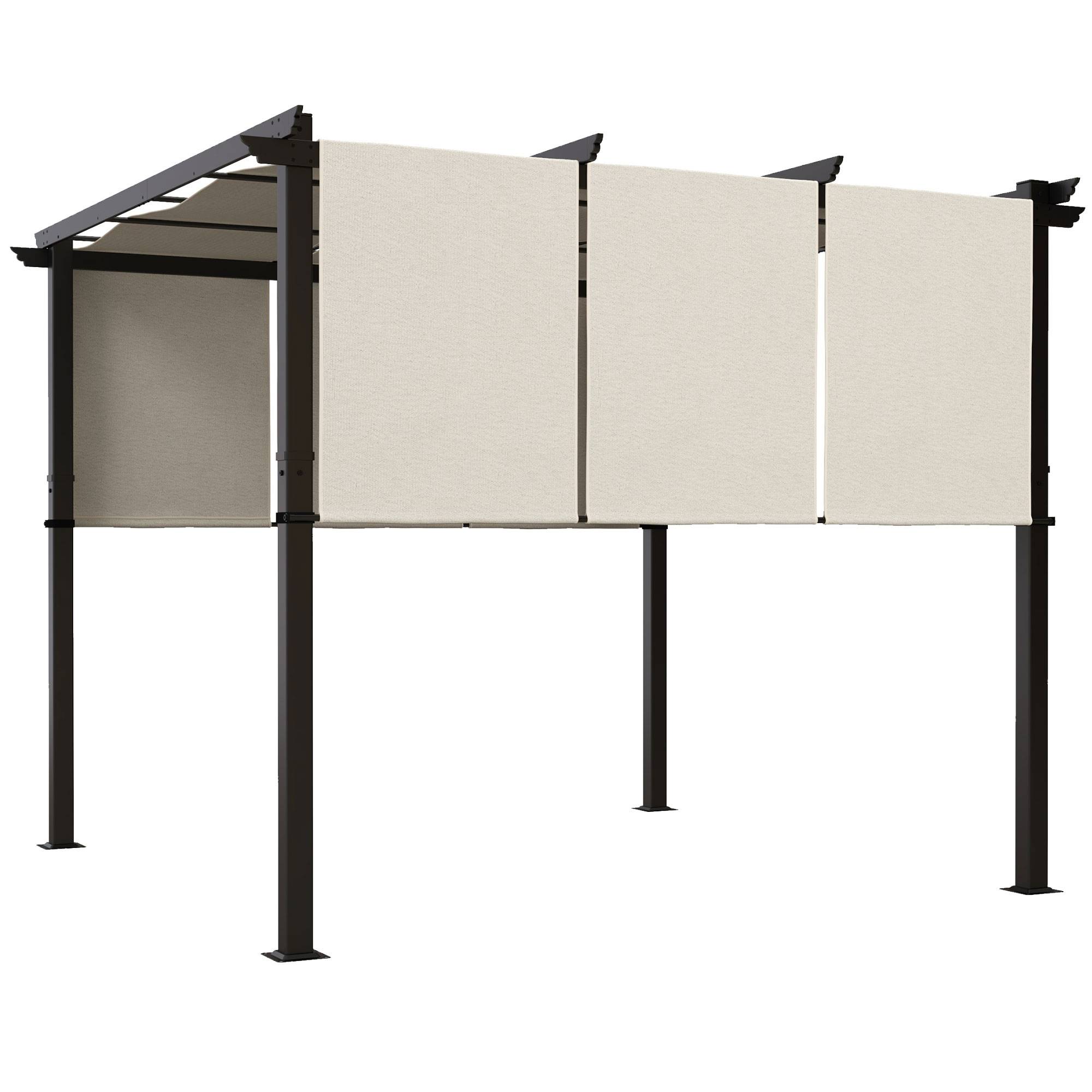 Outsunny - Pergola avec 3 toiles coulissantes  - 3 x 3 x 2,38 m  - structure acier noir toile polyester haute densité  - beige - Outsunny - Image 1