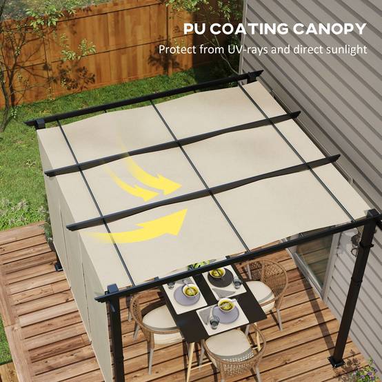 Outsunny - Pergola avec 3 toiles coulissantes - 3 x 3 x 2,38 m - structure acier noir toile polyester haute densité - beige - Outsunny - Image 9