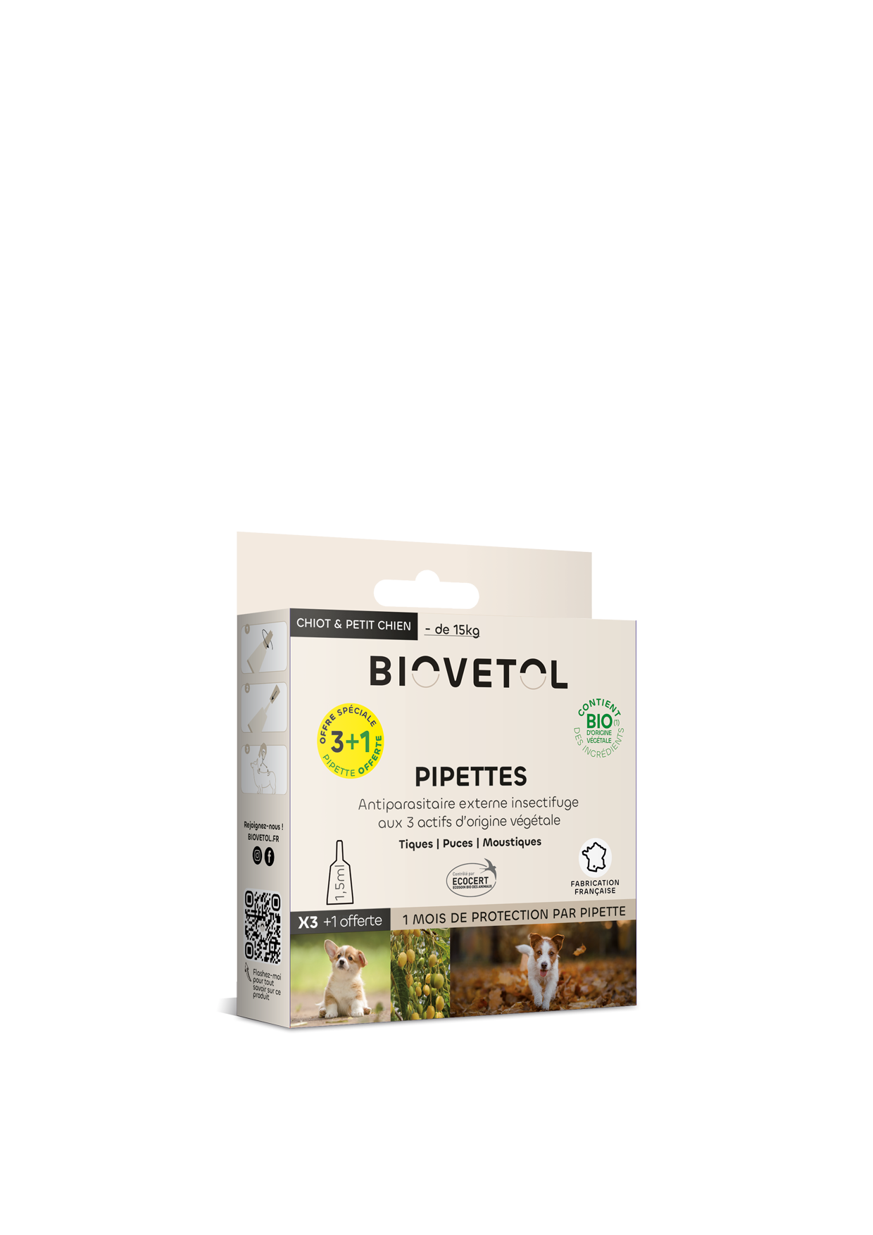 Biovetol - Pipetas Cachorro/Perro Pequeño Bio - 1,5ml (x3+1 gratis) - Imagen 1