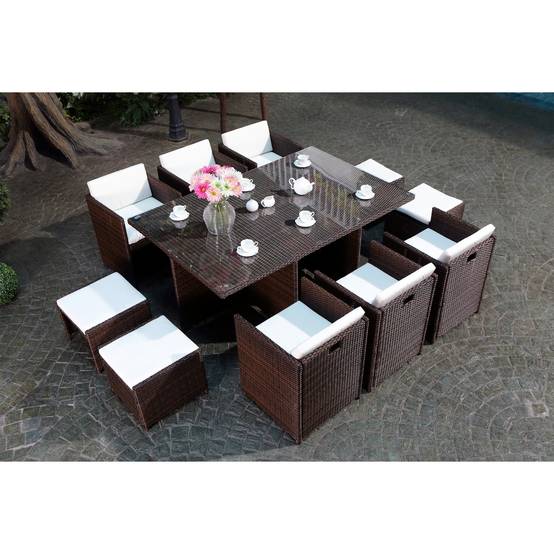 Salon de jardin 10 places marron-blanc + housse de protection MIAMI - Image 3