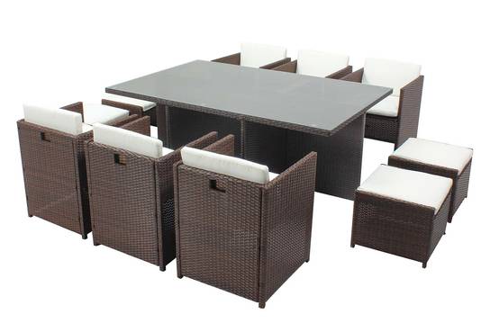 Salon de jardin 10 places marron-blanc + housse de protection MIAMI - Image 1