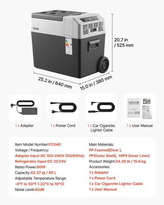 Vevor - VEVOR Glacière électrique 40 L, 12/24 V et 100-240 V, mini frigo à compression -22 à 10 °C, contrôle APP, roulettes et poignée - Image 6
