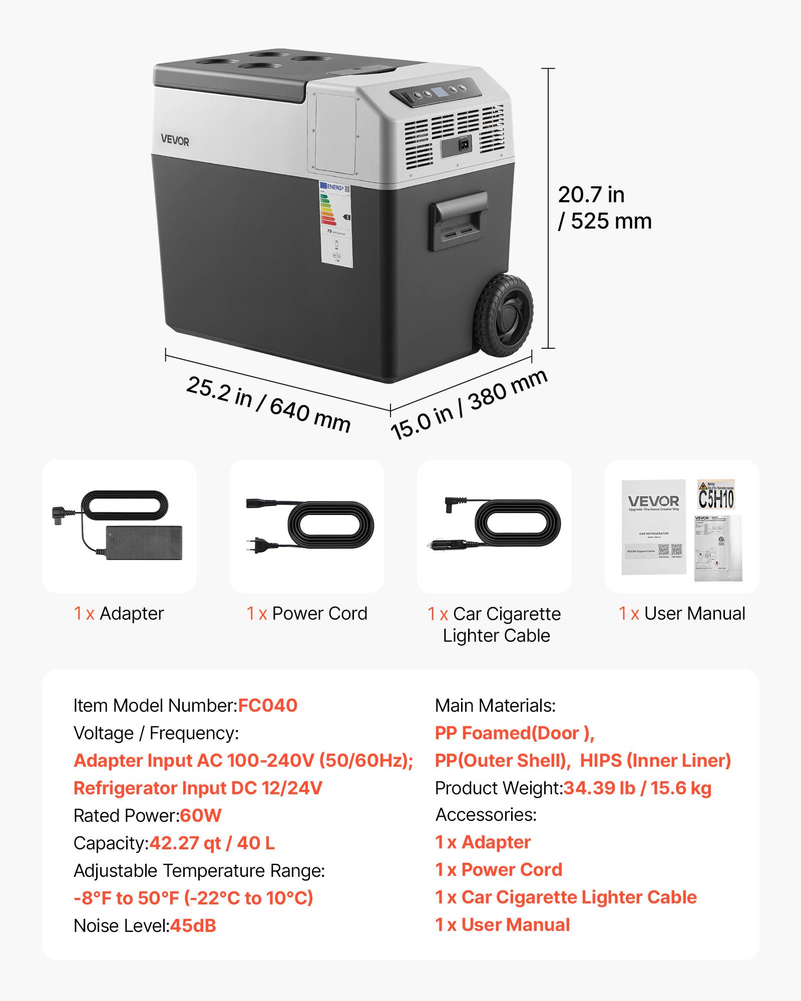 Vevor - VEVOR Glacière électrique 40 L, 12/24 V et 100-240 V, mini frigo à compression -22 à 10 °C, contrôle APP, roulettes et poignée - Image 6