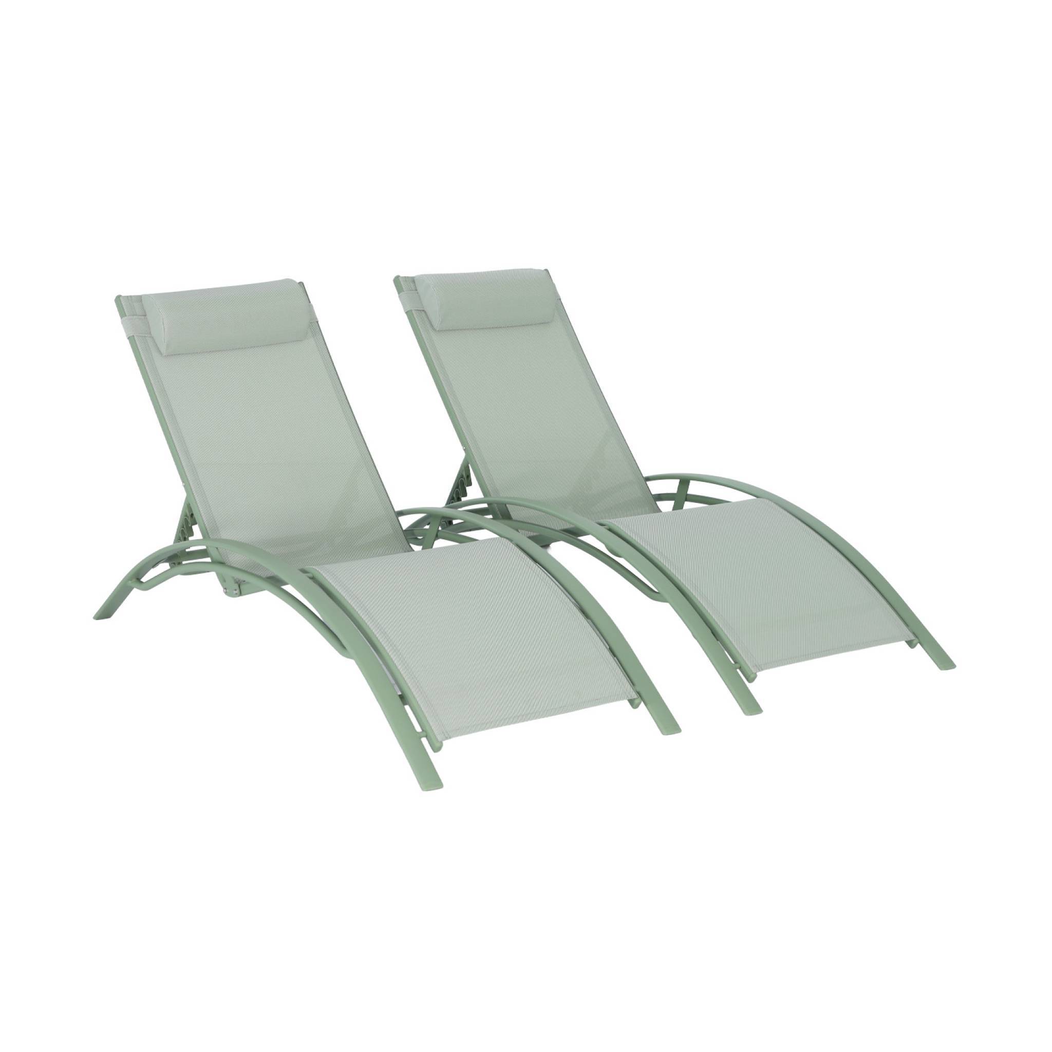 sweeek - Duo de bains de soleil aluminium vert de gris - Transats aluminium et textilène | sweeek - Image 2