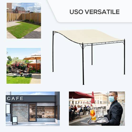 Pergola Adossée Métal Terrasse Protection Solaire Toile 3x3m Crème - ComfortXL Outdoor Living - Image 5