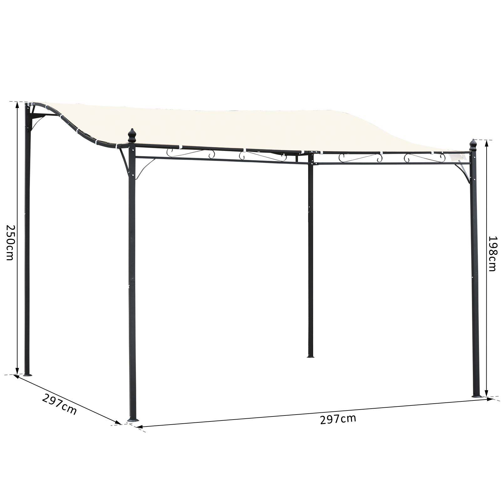 Pergola Adossée Métal Terrasse Protection Solaire Toile 3x3m Crème - ComfortXL Outdoor Living - Image 4